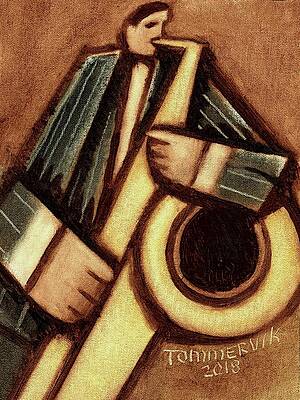 Geometric Wall Art featuring the painting Abstract Saxophone Player by Tommervik