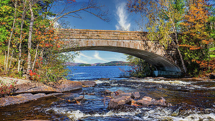 New York Photograph - Adirondacks Autumn At Bog River Falls Bridge by Ron Long Ltd Photography