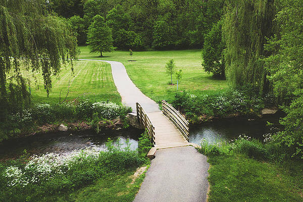 Water Wall Art featuring the photograph Aerial View Of Bridge Crossing Cedar Creek by Jason Fink