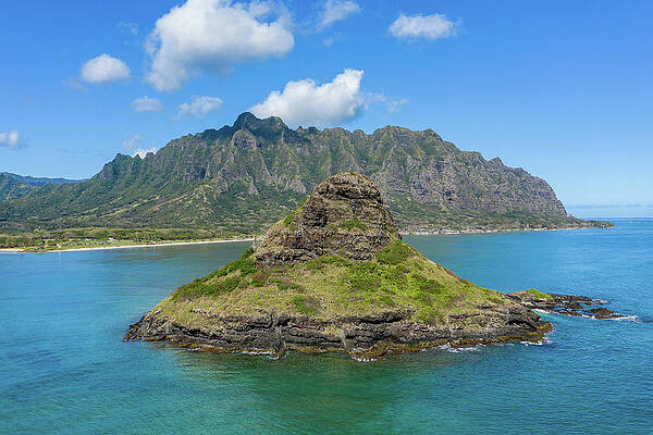 Hawaii Wall Art featuring the photograph Aerial View Of Chinamans Hat By Kualoa  Regional Park With Mount by Steven Heap