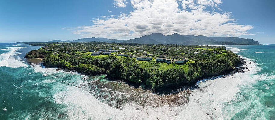 Wall Art featuring the photograph Aerial View Of Princeville To Na Pali Coast Off Sealodge Beach by Steven Heap