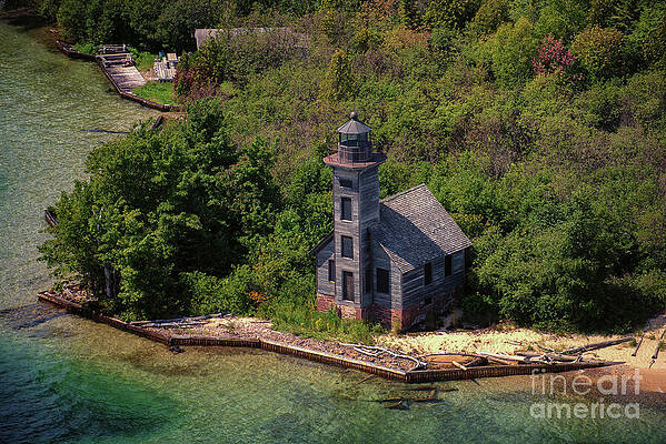 Photograph - Aerial View Of The Grand Island East Channel Lighthouse by Michael Collins