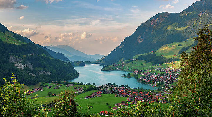 Summer Wall Art featuring the photograph Aerial View Of The Lake Lungern Valley In Switzerland by Miroslav Liska