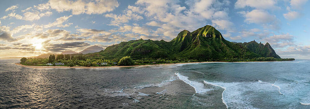 Wall Art featuring the photograph Aerial View Of Tunnels Beach At Sunset In Kauai, Hawaii, With St by Steven Heap