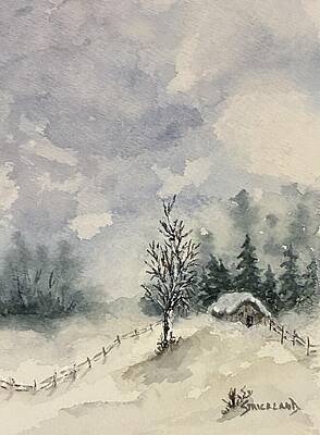 Winter Cabin in a Snowy Forest Wall Art