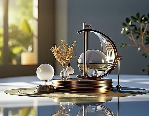 Modern Geometric Sculpture Display Digital Art