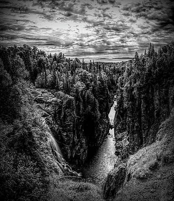 Wild Photograph - Aguasabon Falls And Gorge, Ontario BW by John Twynam
