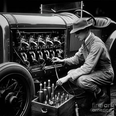 Wall Art featuring the digital art AI-generated Image Of 1920s Race Car And Mechanic by Eric Killorin