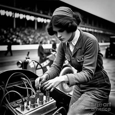 Wall Art featuring the digital art AI-generated Image Of 1920s Race Car And Woman Mechanic by Eric Killorin