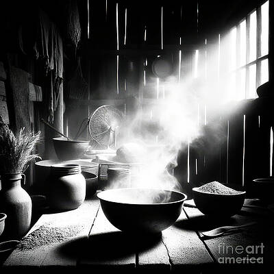 Wall Art featuring the digital art AI-generated Image Of Bowls In A 1930s Barn by Eric Killorin