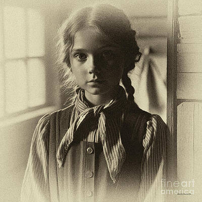 Wall Art featuring the digital art AI-generated Portrait Of A Young Girl In A 1930s Farm House by Eric Killorin