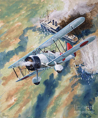 Airplane Painting - Aichi D1A2 Type 96 by Steve Ferguson