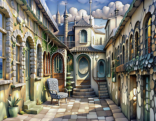 Whimsical Digital Art - Akashic Plaza by Eris And AI