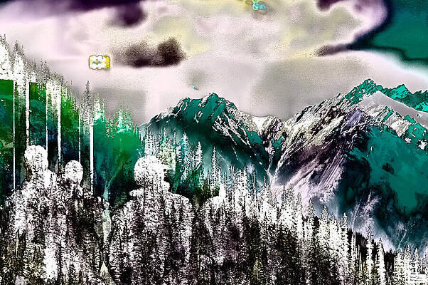 Surreal Mountain Landscape with Figures Wall Art