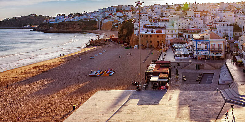 Wall Art featuring the photograph Albufeira Beach At Golden Hour by Tatiana Travelways