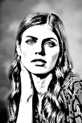 Black And White Digital Art - Alexandra Daddario, Baywatch by Gradify Creations