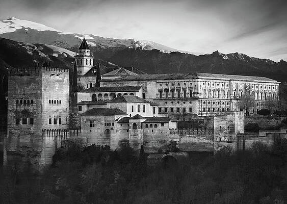 Wall Art featuring the photograph Alhambra In Granada Spain BW by Rebecca Herranen
