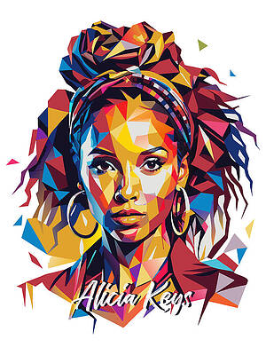 Vibrant Wall Art featuring the digital art Alicia Keys #2 In WPAP Pop Art by Vector Artnesia