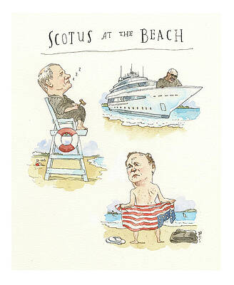 Caricature Painting - Alito, Roberts, And Thomas See The Sea by Barry Blitt
