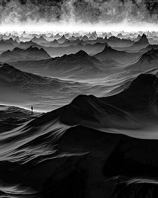 Solitary Figure in Barren Wasteland Photograph