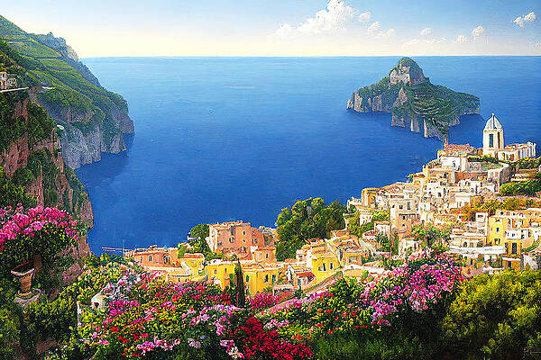 Summer Painting - Amalfi Coast, Italian Panorama, 08 by AM FineArtPrints