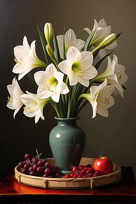Lilies and Fruits Still Life Digital Art