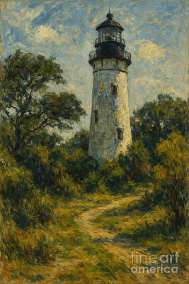 Lighthouse Amidst Lush Foliage Wall Art