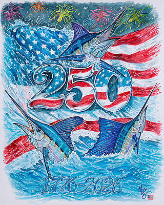 American Marlins and Fireworks Celebration Print