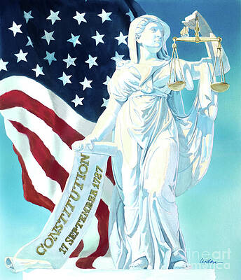 America - Genius Of America - Justice Holding Scale And Scrolls Print