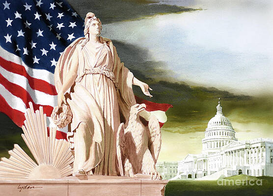 America - Progress Of Civilization - America With Eagle At Her Side And Sun At Her Back Print