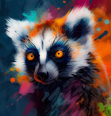 Abstract Wall Art featuring the digital art An Abstract Design Of A Lemur With Colors And Textures by Andre Petrov
