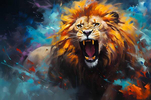 Abstract Wall Art featuring the digital art An Abstract Impressionist Portrayal Of Fierce And Majestic Nature Of A Lion by Andre Petrov