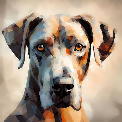 Abstract Wall Art featuring the digital art An Abstract Portrait Of A Great Dane Dog Fractured Into Geometrical Shapes No 1 by Andre Petrov
