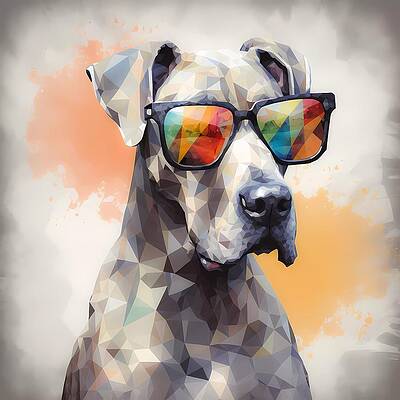 Abstract Wall Art featuring the digital art An Abstract Portrait Of A Great Dane Dog In Sunglasses No 1 by Andre Petrov