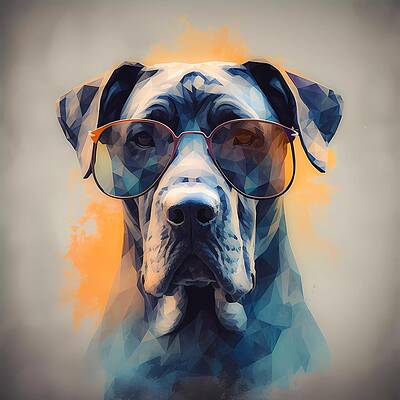 Abstract Wall Art featuring the digital art An Abstract Portrait Of A Great Dane Dog In Sunglasses No 2 by Andre Petrov