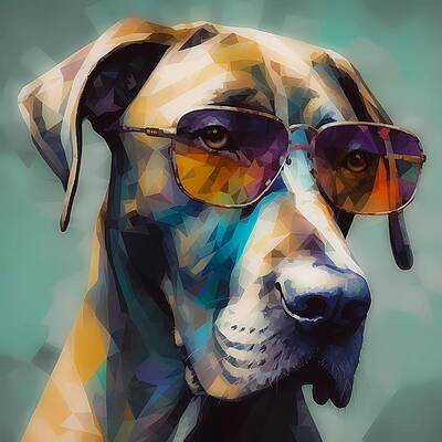 Abstract Wall Art featuring the digital art An Abstract Portrait Of A Great Dane Dog In Sunglasses No 3 by Andre Petrov