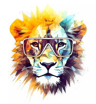 Abstract Wall Art featuring the digital art An Abstract Portrait Of A Lion With Mohawk Hairstyle In Vivid Colours No 1 by Andre Petrov