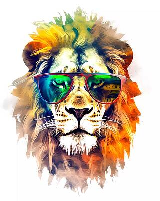 Abstract Wall Art featuring the digital art An Abstract Portrait Of A Lion With Mohawk Hairstyle In Vivid Colours No 2 by Andre Petrov