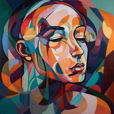 Abstract Wall Art featuring the digital art An Abstract Portrait Of A Person Lost In Thought With Colours And Shapes No 2 by Andre Petrov