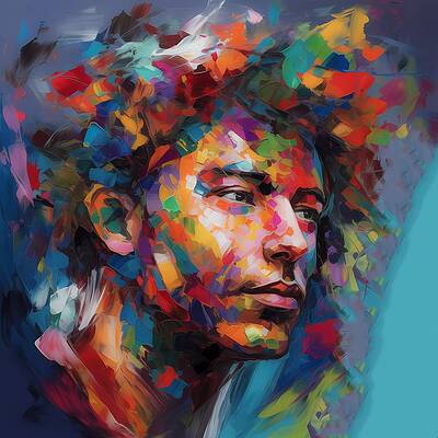 Abstract Wall Art featuring the digital art An Abstract Portrait Of An Artist With Vibrant Colors And Shapes No 2 by Andre Petrov