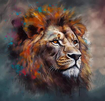 Wildlife Digital Art - An Abstract Representation Of A Lion With Colors And Textures by Andre Petrov