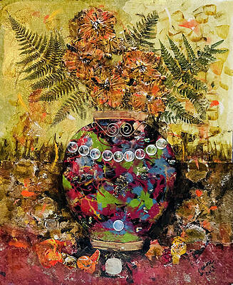 Colorful Wall Art featuring the mixed media Vase A Fleurs by Susan Orosz