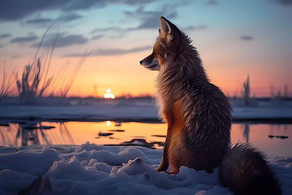 Wildlife Digital Art - An Art Nouveau Depiction Of A Curious Fox Exploring A Mystical Forest No 3 by Andre Petrov