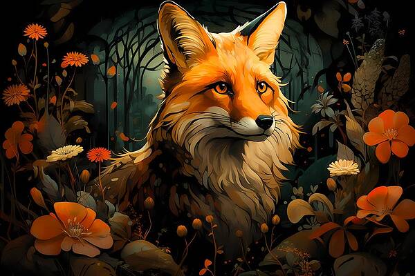 Wildlife Digital Art - An Art Nouveau Depiction Of A Curious Fox Exploring A Mystical Forest No 5 by Andre Petrov