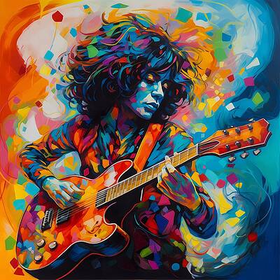 Geometric Wall Art featuring the digital art An Image Of A Performing Guitarist Bursting With Vibrant Colors And Dynamic Shapes No 1 by Andre Petrov