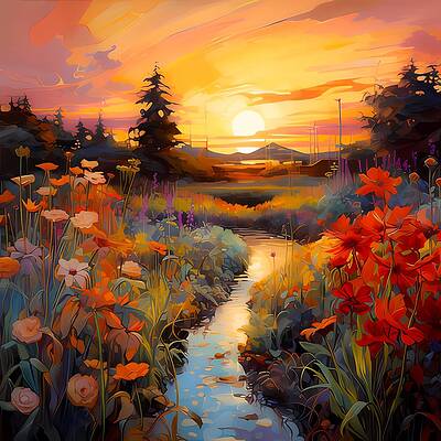 Vibrant Digital Art - An Impressionist Painting Of A Vibrant,  Multi-coloured Garden At Sunset No 1 by Andre Petrov