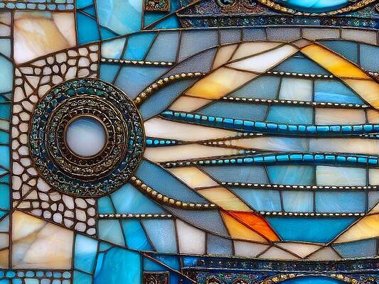 Intricate Wall Art featuring the digital art Ancient Mosaic Detail - The Comet by Eris And AI