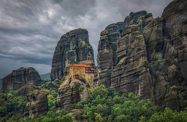 Wall Art featuring the photograph Ancient Sanctuary Amidst Meteora Peaks by Rebecca Herranen