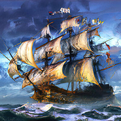 Historical Painting - Ancient Spanish Galleon, 06 by AM FineArtPrints