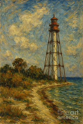 Coastal Lighthouse Under Blue Sky Wall Art